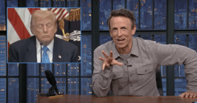 Seth Meyers gleefully reacts to footage of Trump nodding off on the job